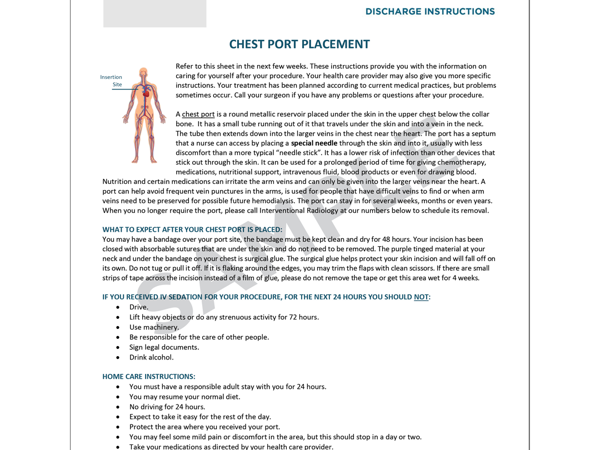 Chest Port Rotation Chest Port Placement - After Care | Society of Interventional Radiology