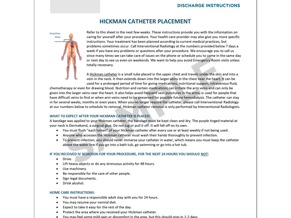 Image Hickman Process Hickman Catheter- After Care | Society of Interventional Radiology