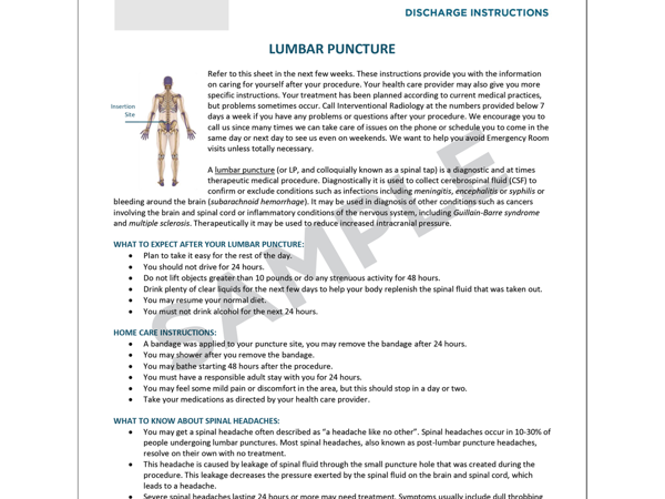 Lumbar Puncture - After Care | Society of Interventional Radiology Lumbar Puncture - After Care | Society of Interventional Radiology