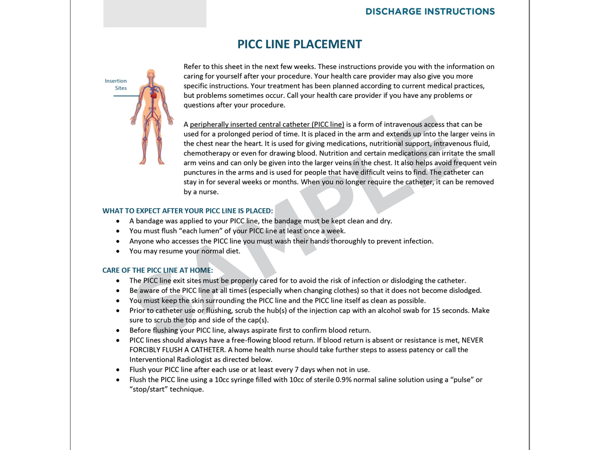 PICC Line Placement - After Care | Society of Interventional Radiology PICC Line Placement - After Care | Society of Interventional Radiology