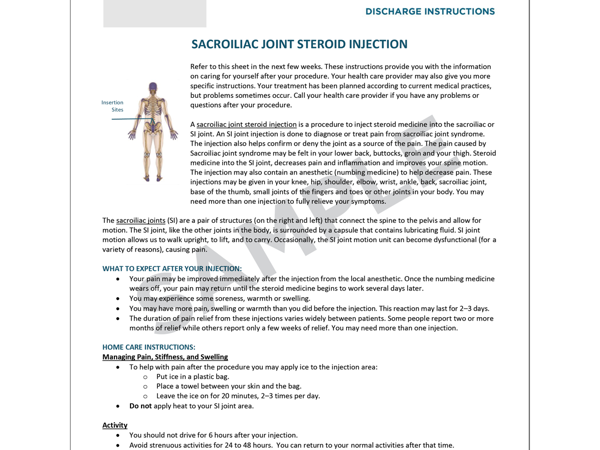 St Injection Sacroiliac Joint Steroid Injection- After Care | Society of ...