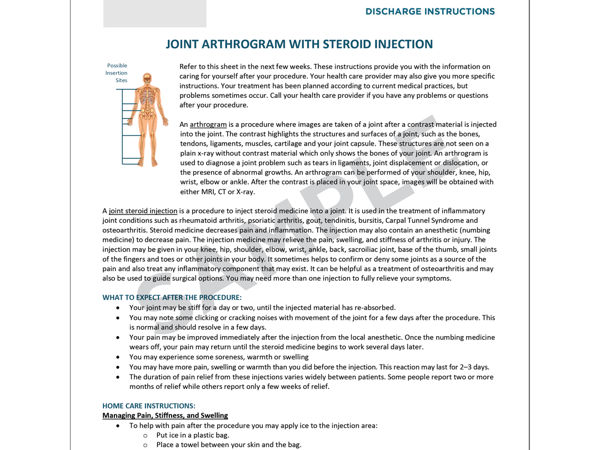 Authrogram Joint Arthrogram with Steroid Injection - After Care | Society of ...