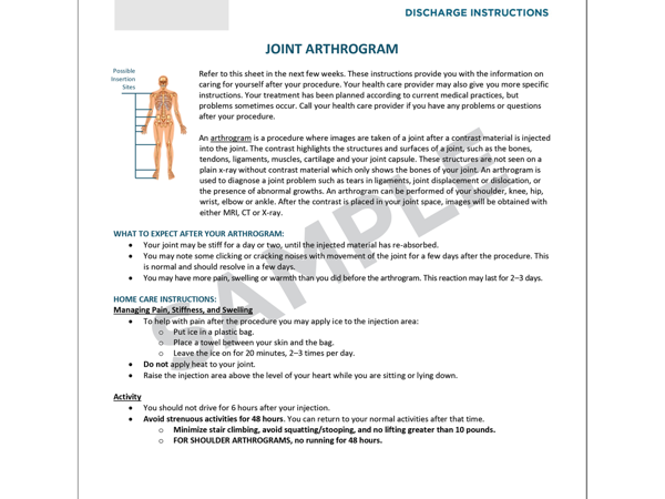 Anthogram Joint Arthrogram - After Care | Society of Interventional Radiology